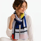Abstract Art Geometric Composition Painting Print Silk Scarf (Size 70 x 180 Cm) - Multi_8519086