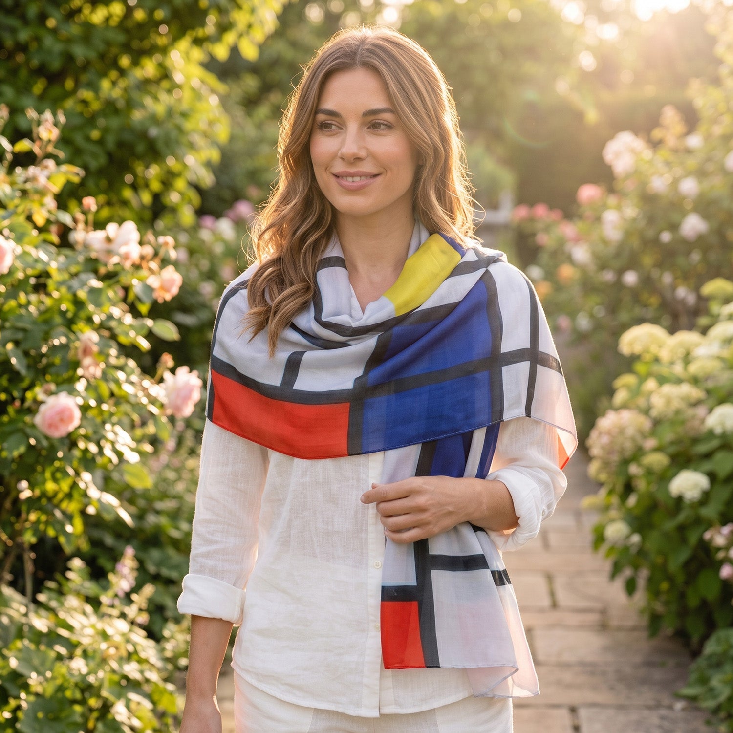 Abstract Art Geometric Composition Painting Print Silk Scarf (Size 70 x 180 Cm) - Multi 8519086 2