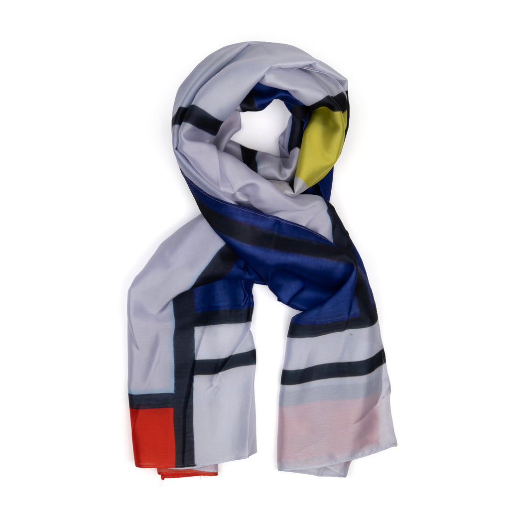 Abstract Art Geometric Composition Painting Print Silk Scarf (Size 70 x 180 Cm) - Multi_8519086_3