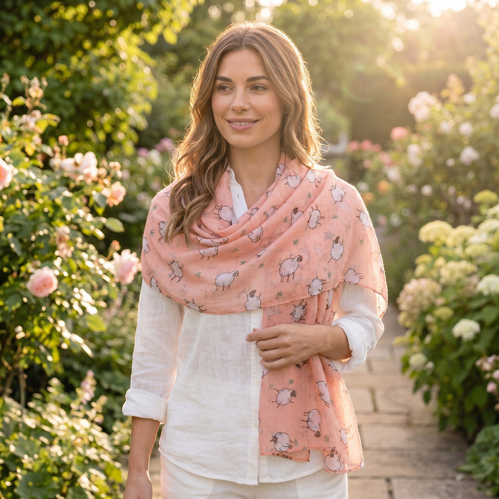 Cute Cartoon Sheep Print Scarf (Size 90 x 180 Cm) - Salmon Pink_8519199_2