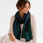 Large Diagonal Stripe Crinkle Frayed Scarf (Size 90 x 180 Cm) - Green_8519202