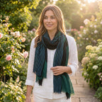 Large Diagonal Stripe Crinkle Frayed Scarf (Size 90 x 180 Cm) - Green_8519202_2
