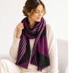 Large Diagonal Stripe Crinkle Frayed Scarf (Size 90 x 180 Cm) - Berry_8519203