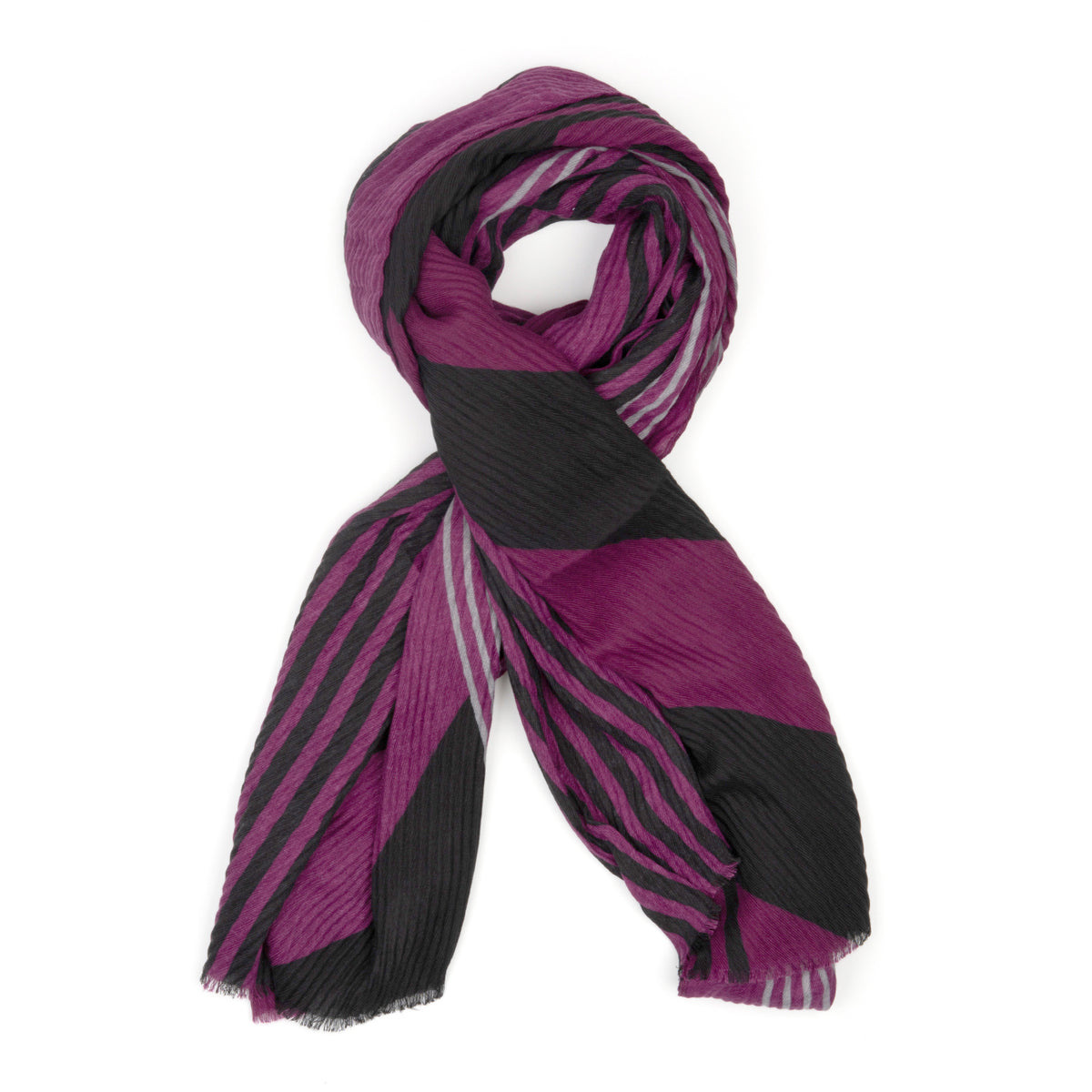 Large Diagonal Stripe Crinkle Frayed Scarf (Size 90 x 180 Cm) - Berry V32535092 3