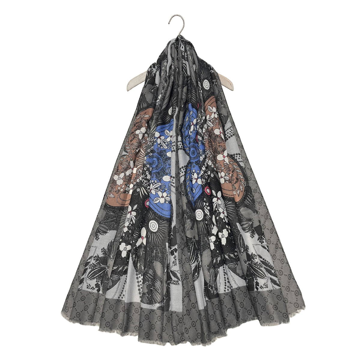 Floral Printed Shamrock Frayed Scarf (Size 90 x 180 Cm) - Grey V32513420 0