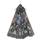 Floral Printed Shamrock Frayed Scarf (Size 90 x 180 Cm) - Grey_8519210
