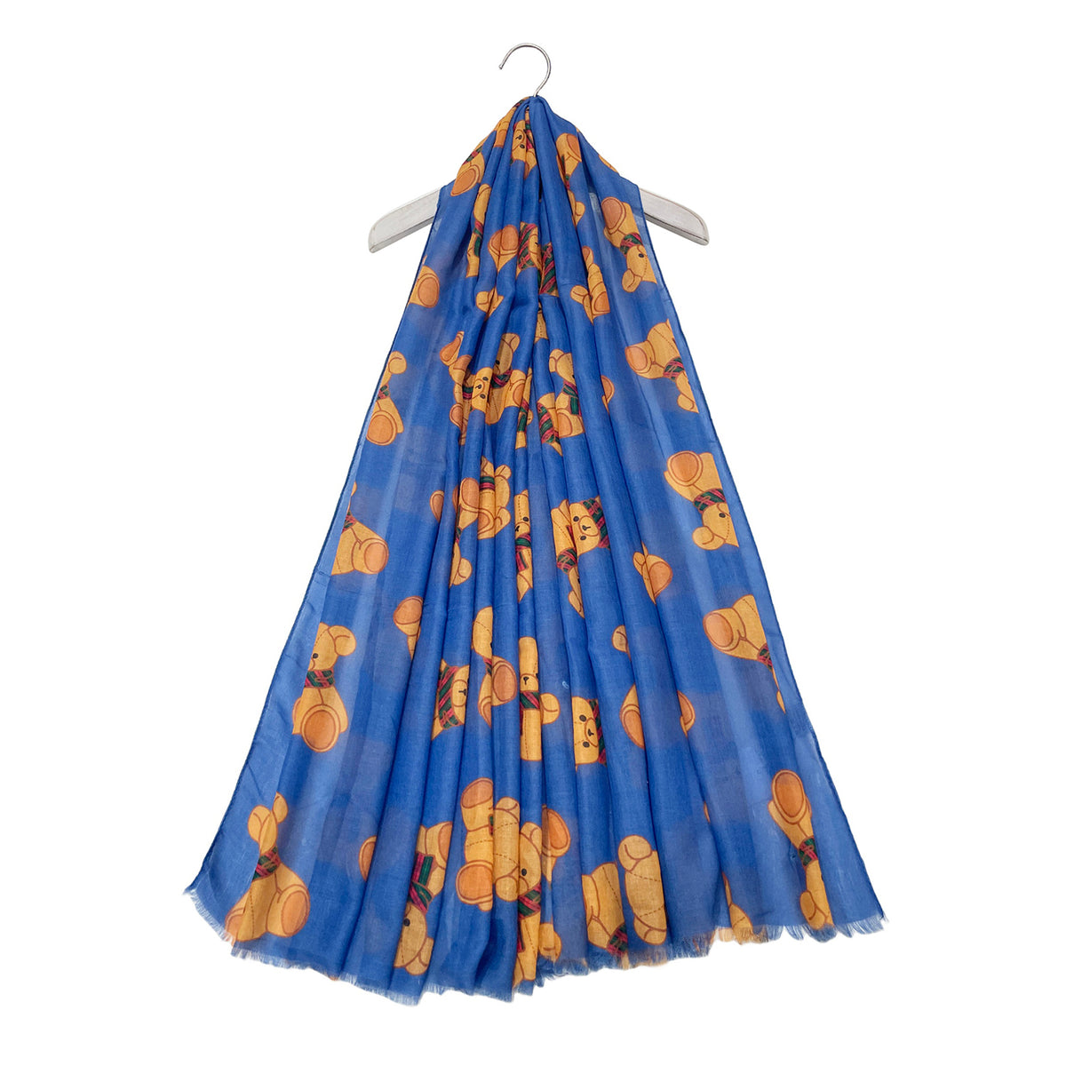 Cartoon Teddy Bear Print Frayed Scarf (Size 70 x 180 Cm) - Blue V32537582 0