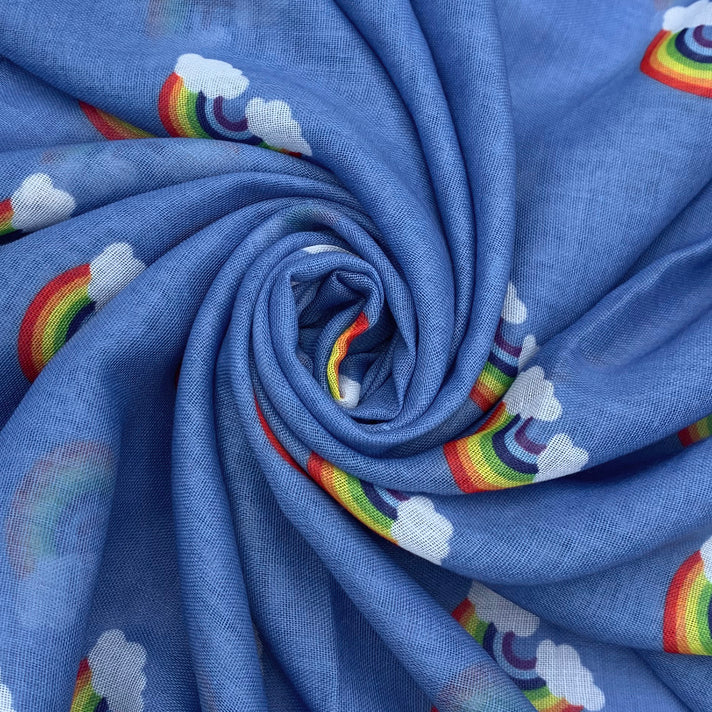 Cartoon Teddy Bear Print Frayed Scarf (Size 70 x 180 Cm) - Blue 8519221 2