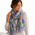 Hamsa Hand & Tile Border Print Frayed Scarf (Size 70 x 180 Cm) - Purple/ Multi_8519233