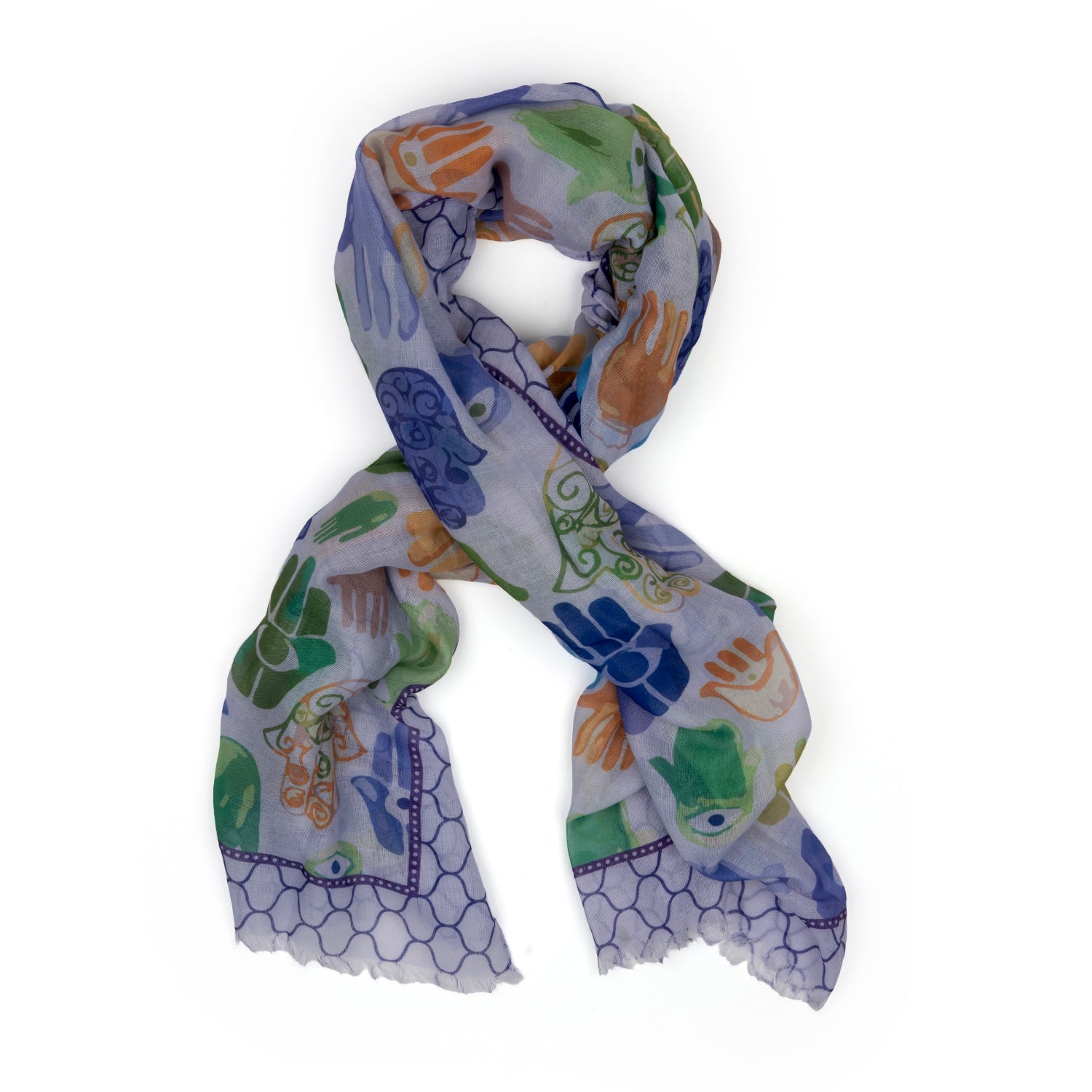 Hamsa Hand &amp; Tile Border Print Frayed Scarf (Size 70 x 180 Cm) - Purple/ Multi V32514536 3