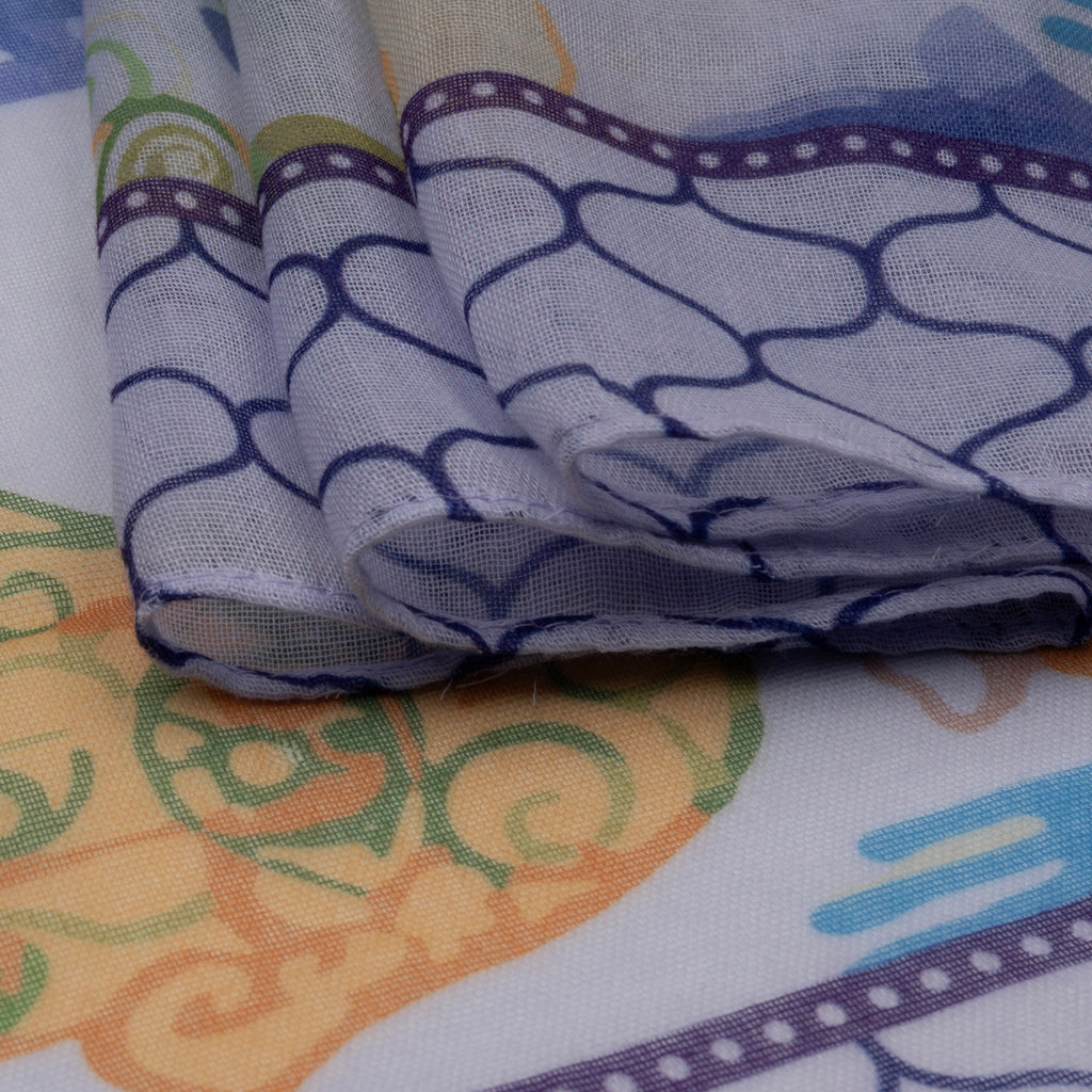 Hamsa Hand & Tile Border Print Frayed Scarf (Size 70 x 180 Cm) - Purple/ Multi_8519233_4
