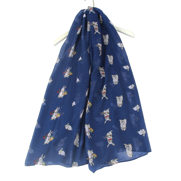 Countryside Bunny Rabbit Printed Scarf (Size 90 x 180 Cm) - Navy 8519236 1
