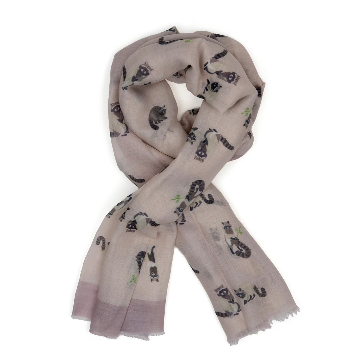 Raccoon Print Frayed Scarf (Size 70 x 180 Cm) - Beige V32516832 3