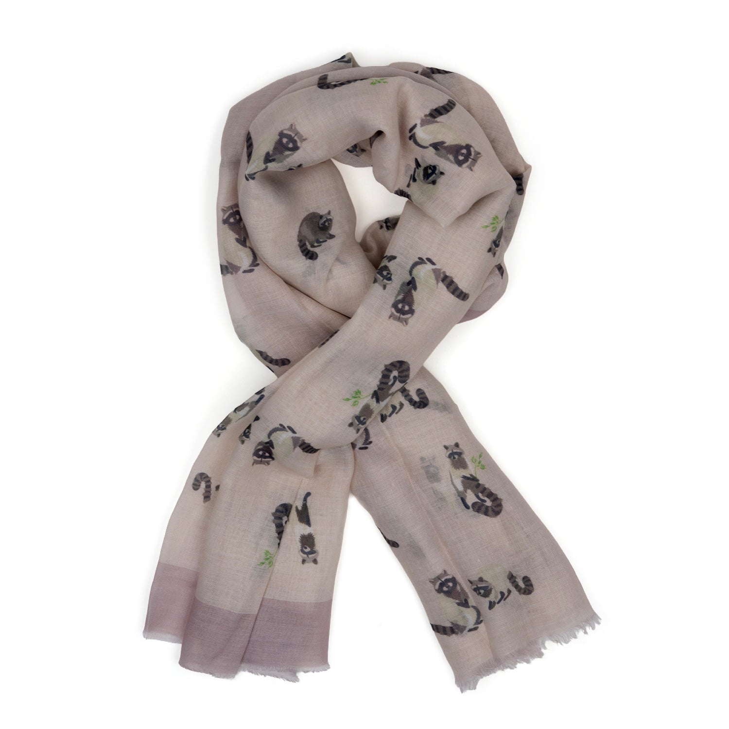 Raccoon Print Frayed Scarf (Size 70 x 180 Cm) - Beige V32516832 3