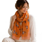 Raccoon Print Frayed Scarf (Size 70 x 180 Cm) - Orange_8519243