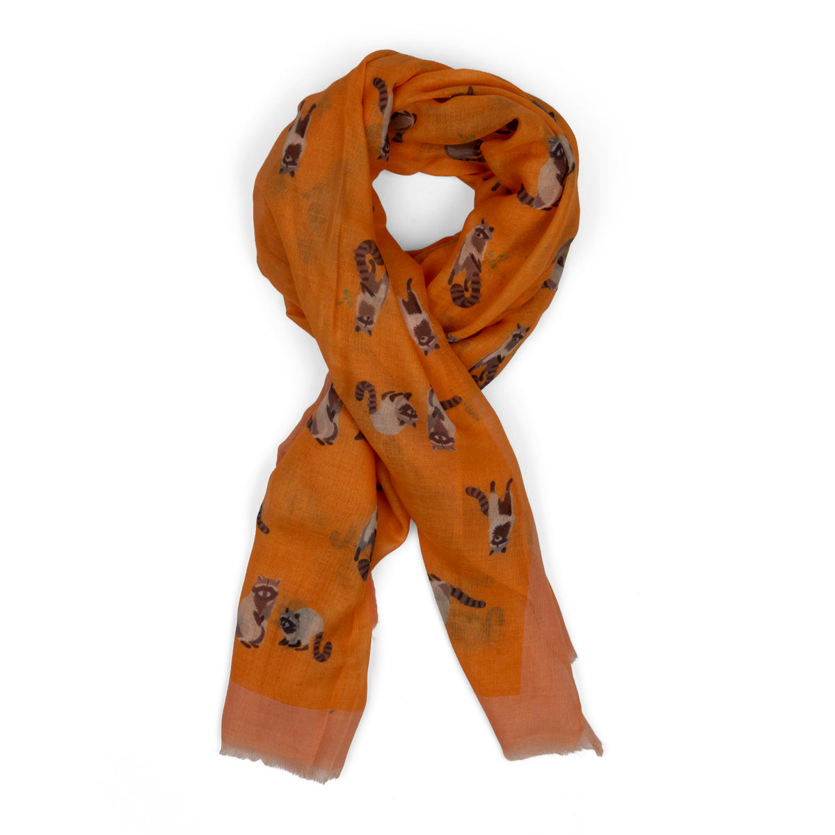 Raccoon Print Frayed Scarf (Size 70 x 180 Cm) - Orange V32512266 3