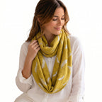 Silver Feather Print Snood (One Size) - Mustard
