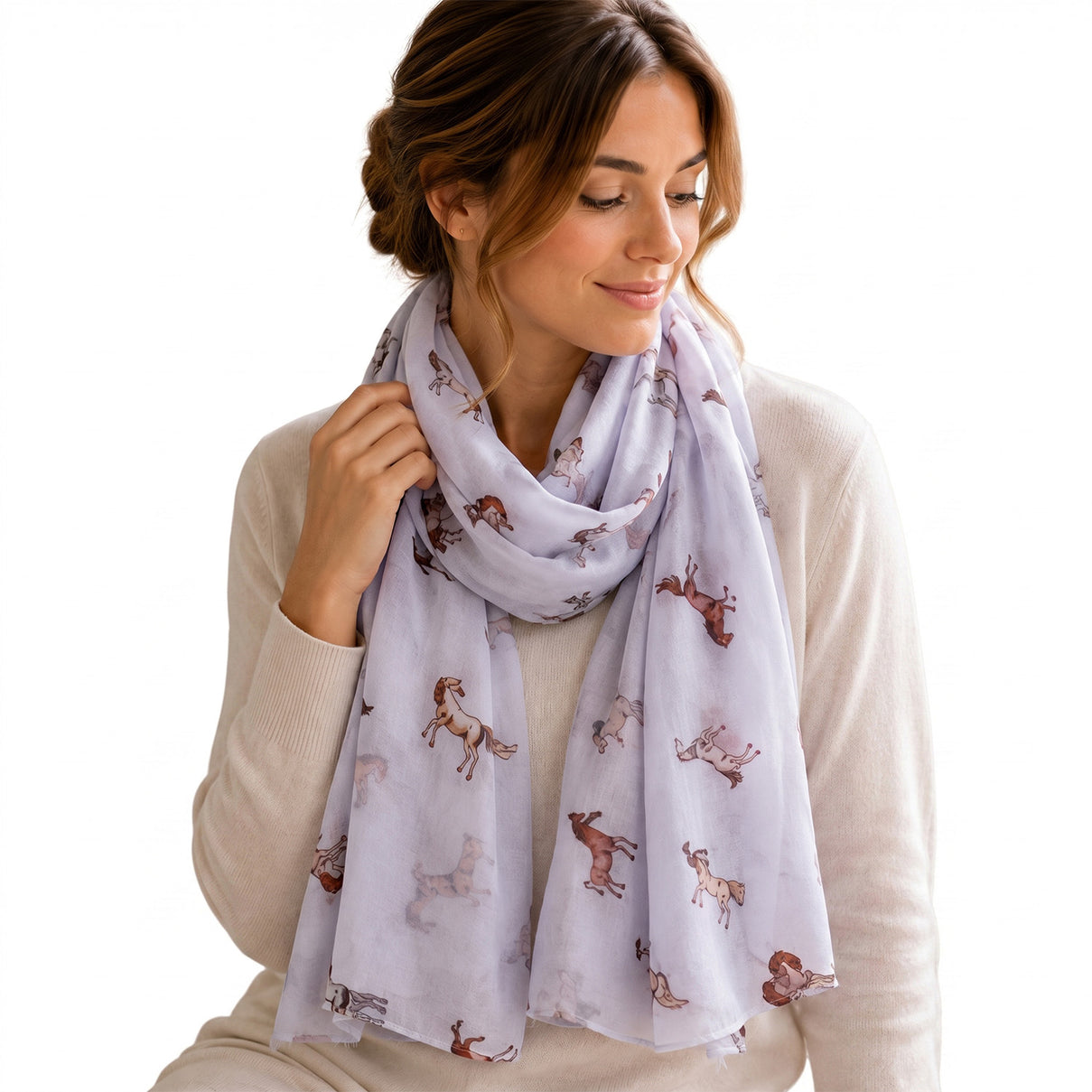 Galloping Horse Print Scarf (Size 90 x 180 Cm) - White 8519254 0