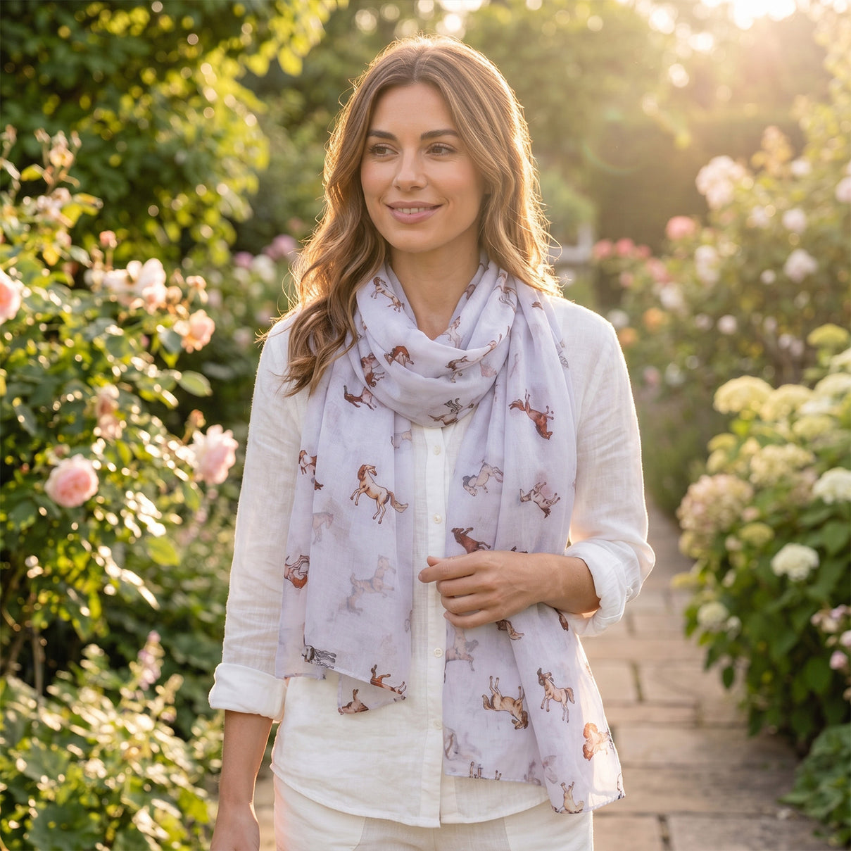 Galloping Horse Print Scarf (Size 90 x 180 Cm) - White 8519254 2