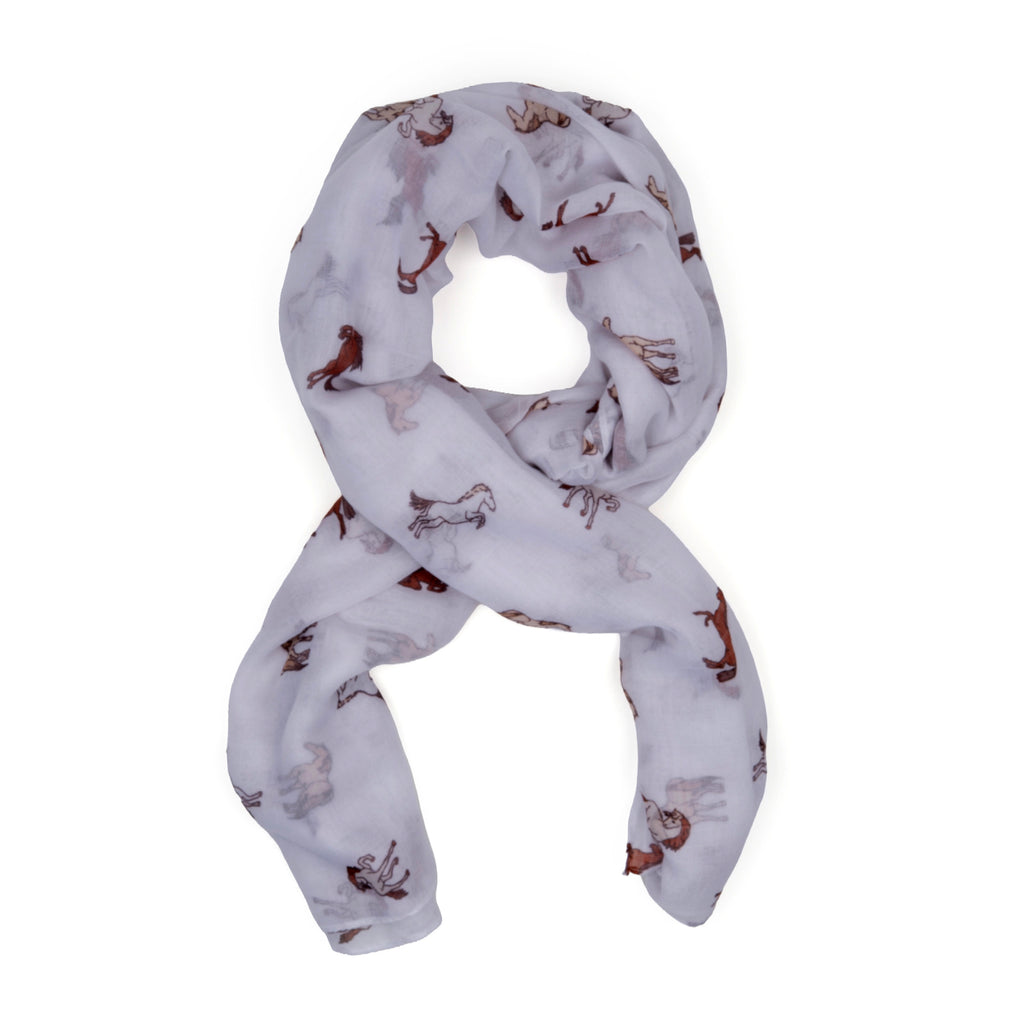 Galloping Horse Print Scarf (Size 90 x 180 Cm) - White_8519254_3