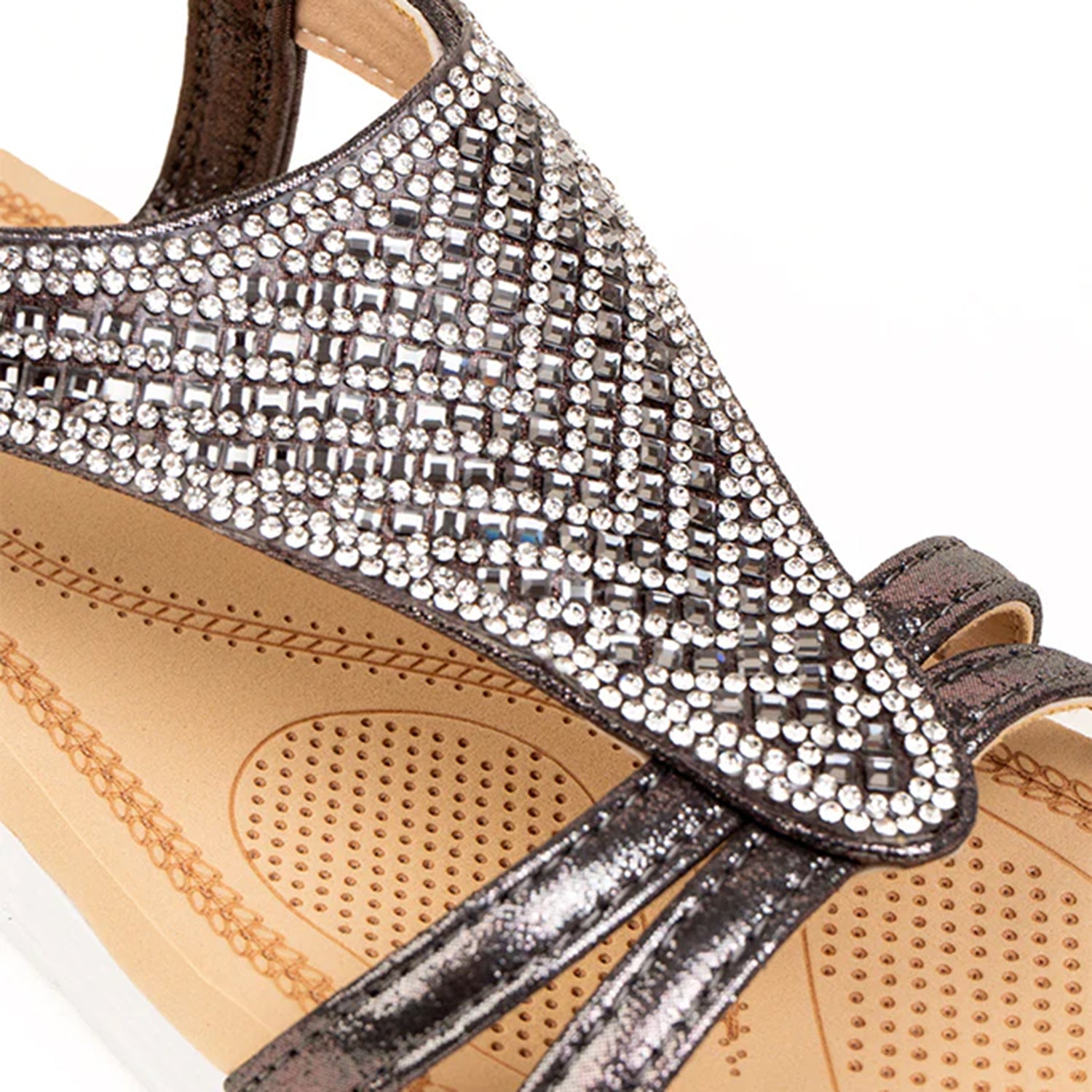 Tallulah Diamante Embellished T-Bar Strap Wedge Sandals (Size 4) - Pewter V32530774 0