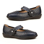 Gabriell Ladies Laser Cut Floral Detail Flat Comfort Pumps (Size 5) - Navy_8519471