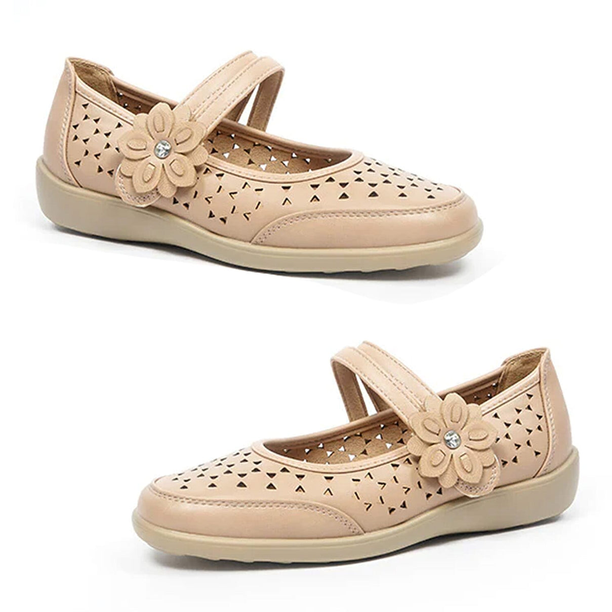 Gabriell Ladies Laser Cut Floral Detail Flat Comfort Pumps (Size 7) - Beige V32513632 0