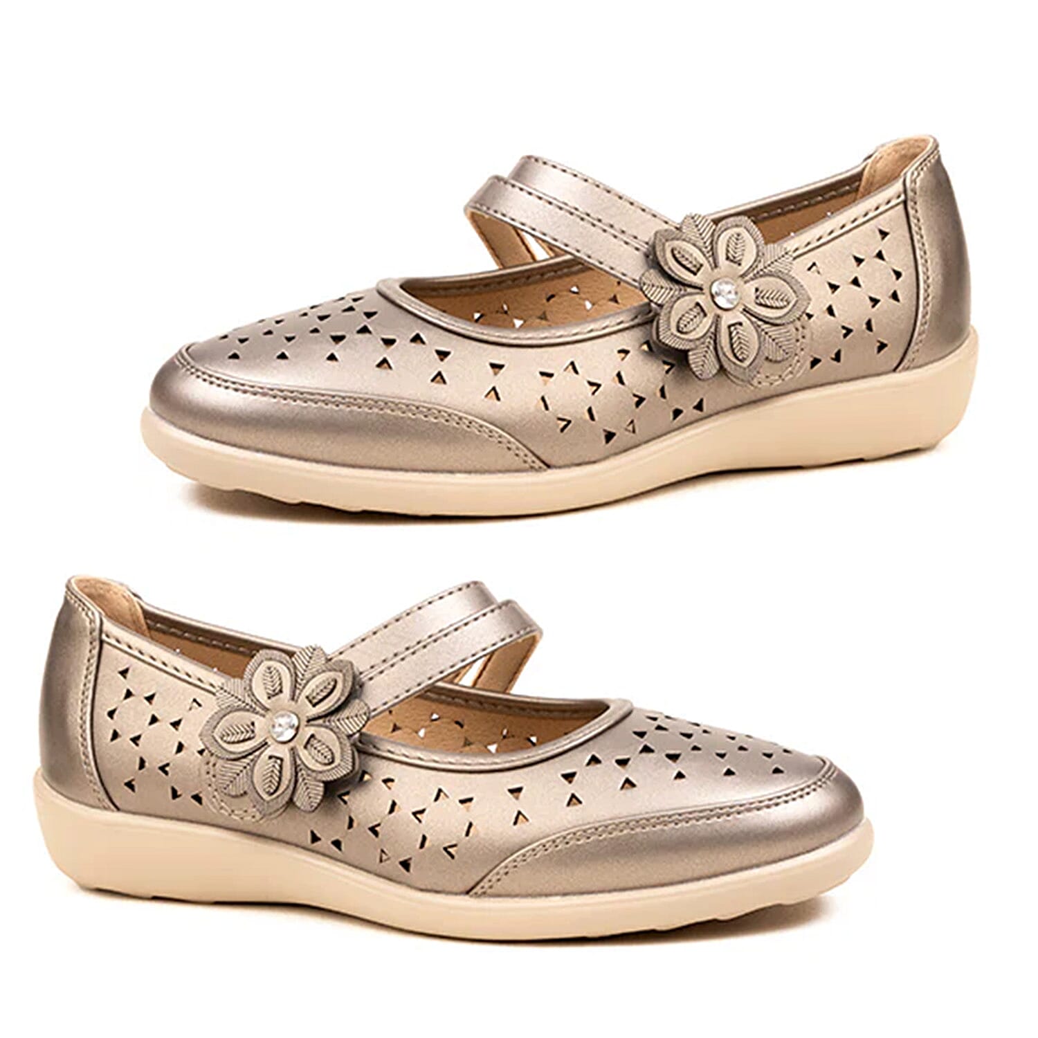 Gabriell Ladies Laser Cut Floral Detail Flat Comfort Pumps (Size 4) - Pewter V32515127 0