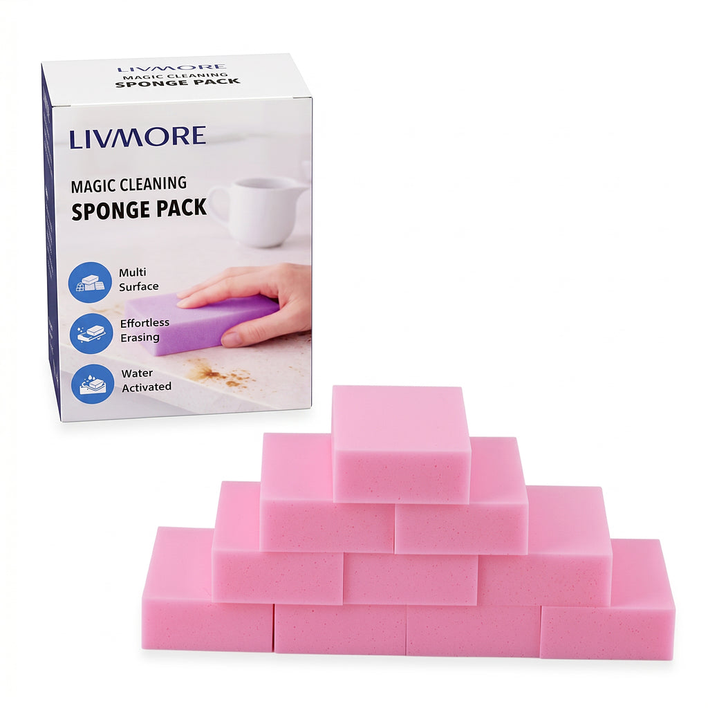 12-Piece Pink Magic Sponge Eraser Set - High-Density 30D Cleaning Pads for Kitchen, Bathroom & Walls (10x6x2cm) - Pink_8519532