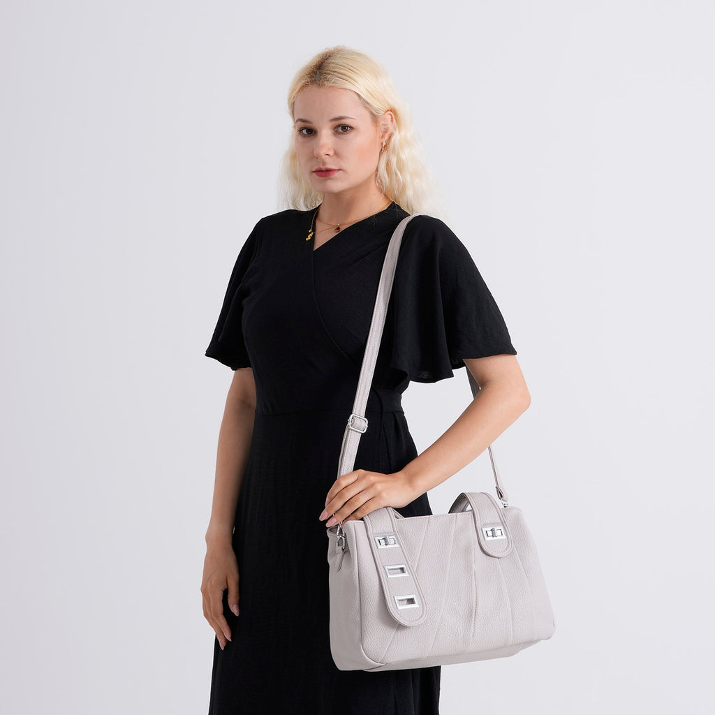 Designer Inspired - Dual-Handle Convertible Crossbody & Shoulder Handbag - Grey_8519655_2