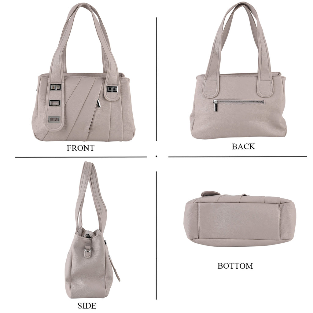 Designer Inspired - Dual-Handle Convertible Crossbody & Shoulder Handbag - Grey_8519655_4