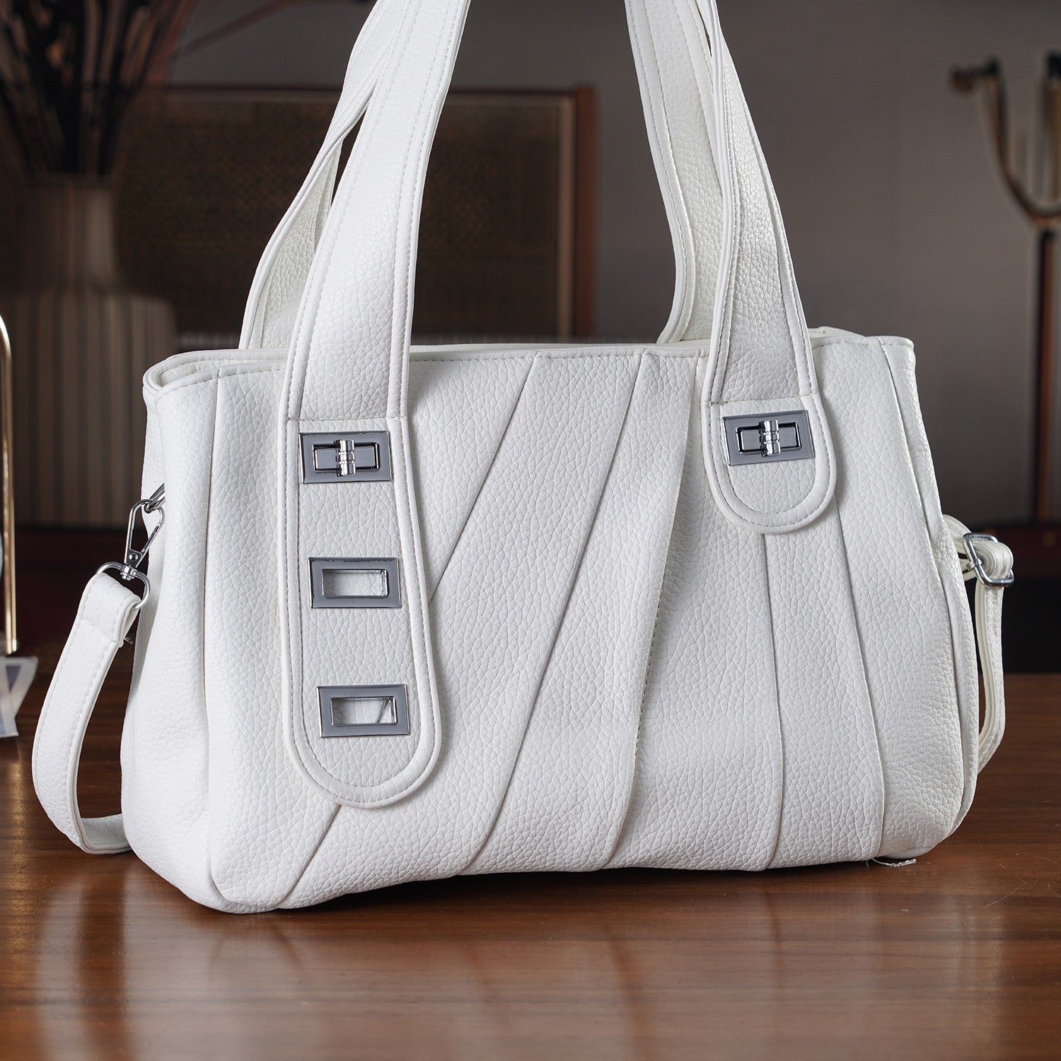 Designer Inspired - Dual-Handle Convertible Crossbody &amp; Shoulder Handbag - White V32517073 2