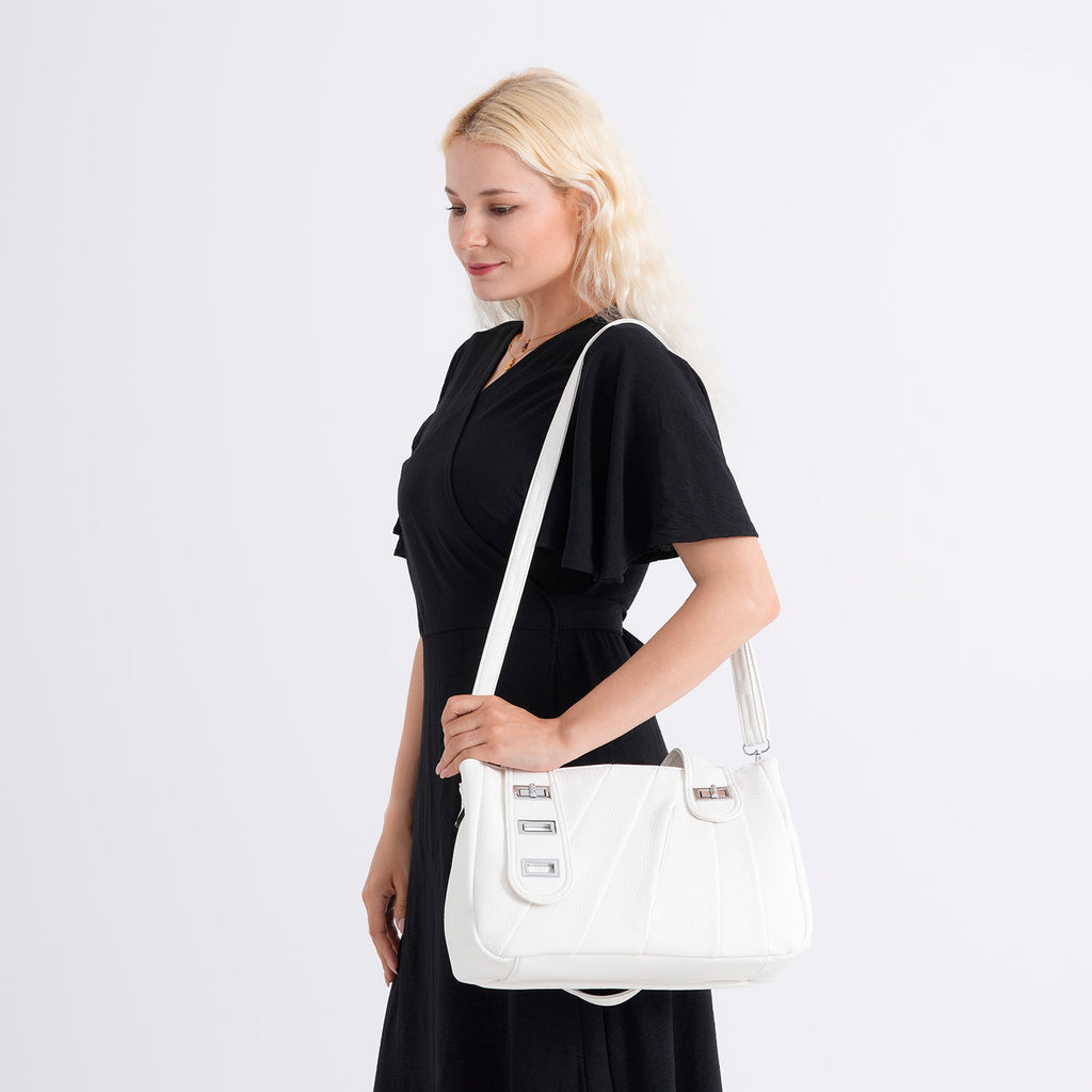 Designer Inspired - Dual-Handle Convertible Crossbody & Shoulder Handbag - White_8519656_2