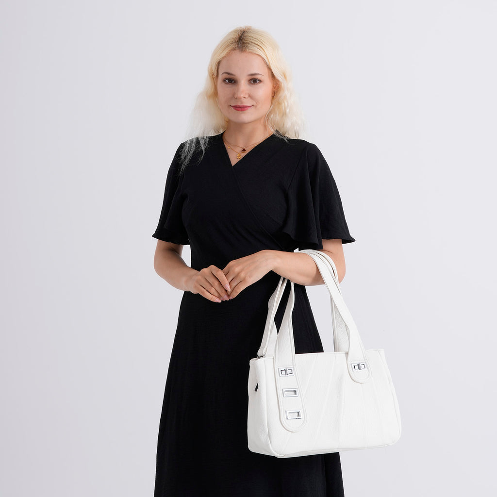 Designer Inspired - Dual-Handle Convertible Crossbody & Shoulder Handbag - White_8519656_3