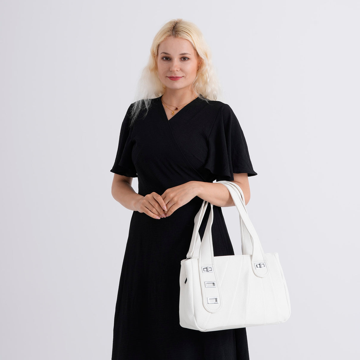 Designer Inspired - Dual-Handle Convertible Crossbody &amp; Shoulder Handbag - White V32517073 4
