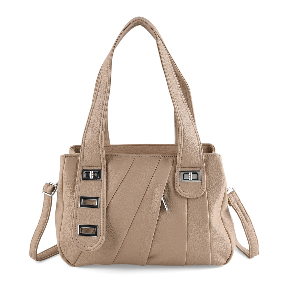 Designer Inspired - Dual-Handle Convertible Crossbody & Shoulder Handbag - Khaki_8519658