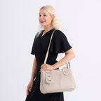 Designer Inspired - Dual-Handle Convertible Crossbody & Shoulder Handbag - Khaki_8519658_2