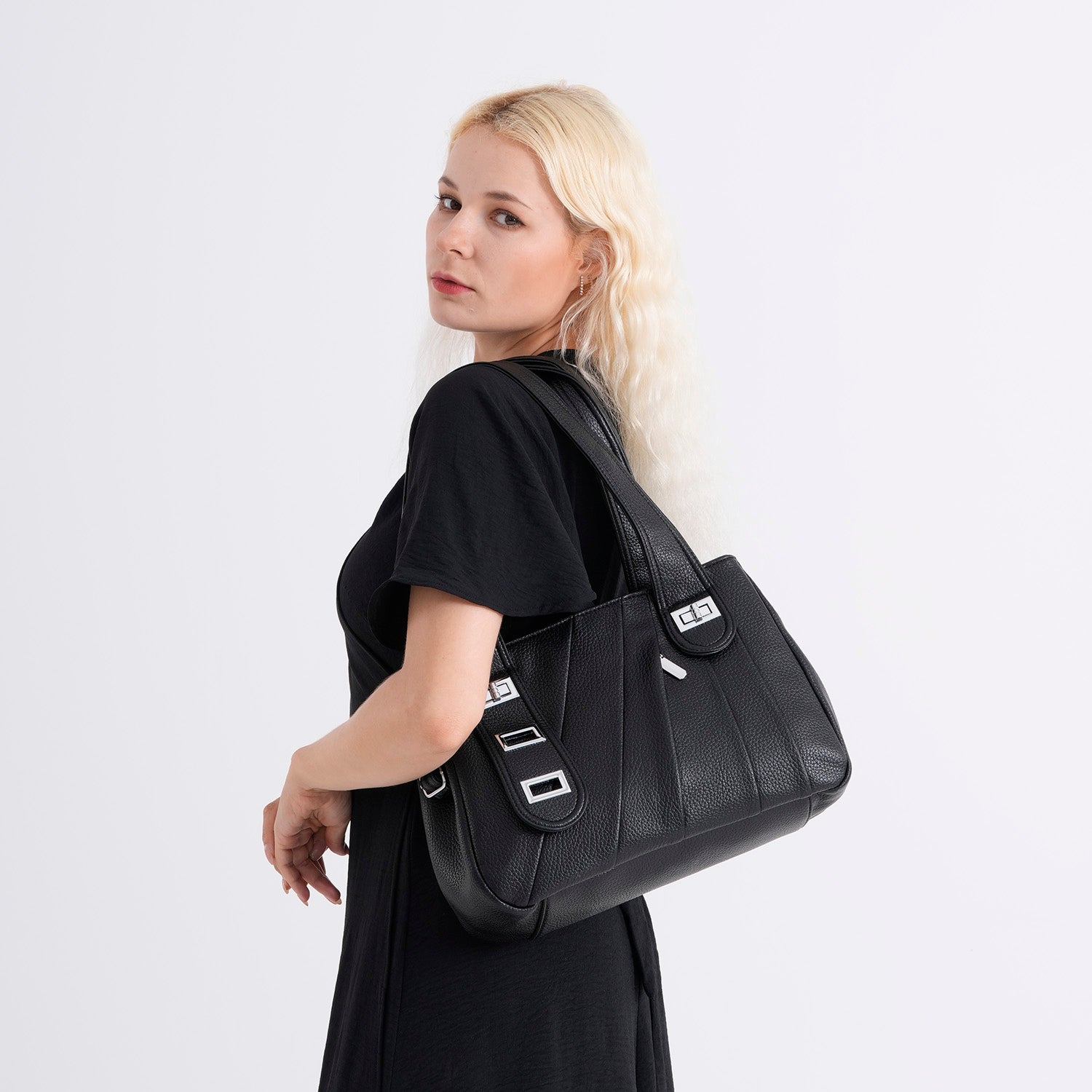 Designer Inspired - Dual-Handle Convertible Crossbody &amp; Shoulder Handbag - Black 8519659 4