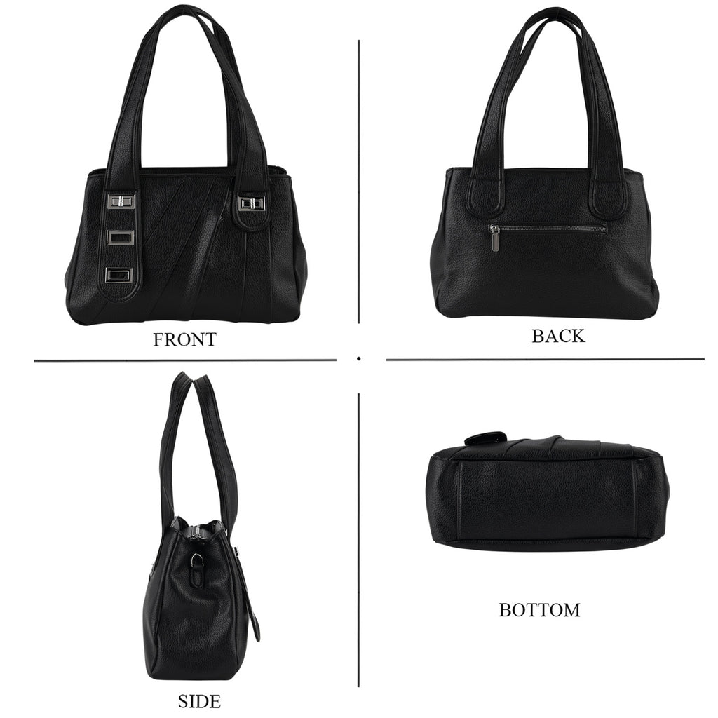 Designer Inspired - Dual-Handle Convertible Crossbody & Shoulder Handbag - Black_8519659_4