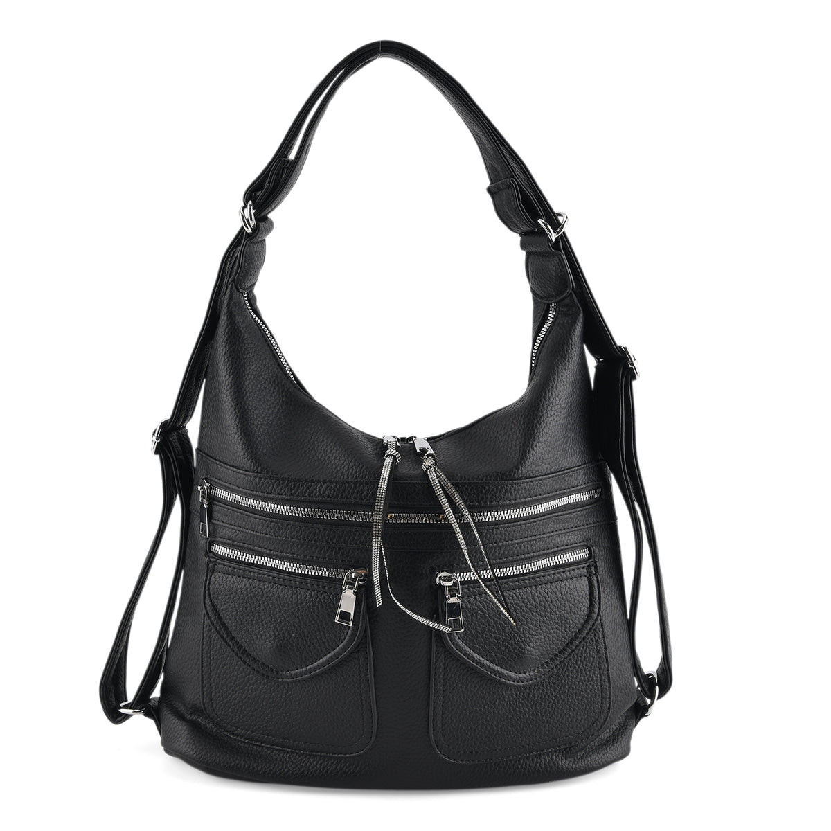 Designer Inspired Womens Multi-Pocket Crossbody Hobo Bag - Black V32576842 0