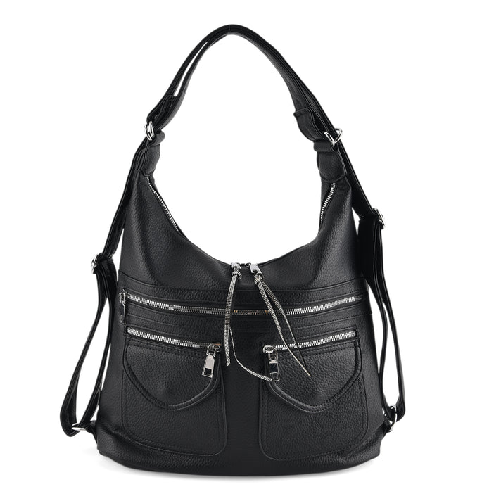 Designer Inspired Womens Multi-Pocket Crossbody Hobo Bag - Black V32620751 1