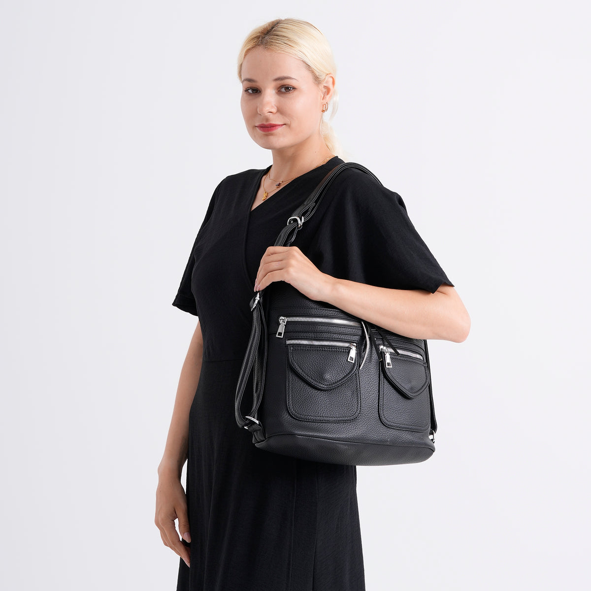 Designer Inspired Womens Multi-Pocket Crossbody Hobo Bag - Black V32576842 2