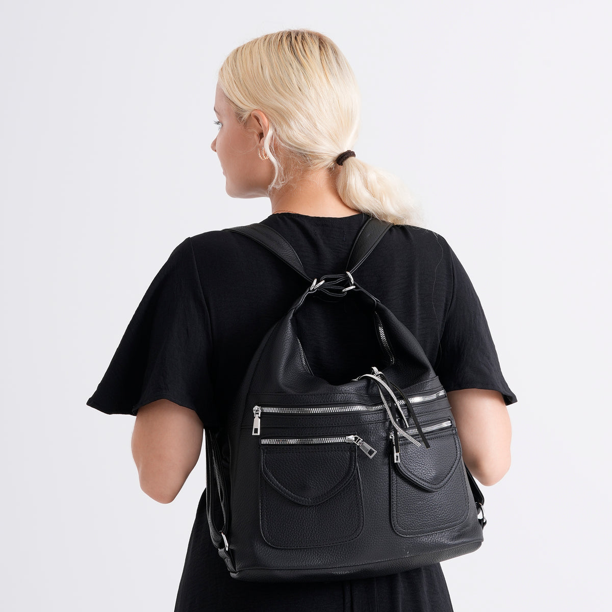 Designer Inspired Womens Multi-Pocket Crossbody Hobo Bag - Black V32576842 3