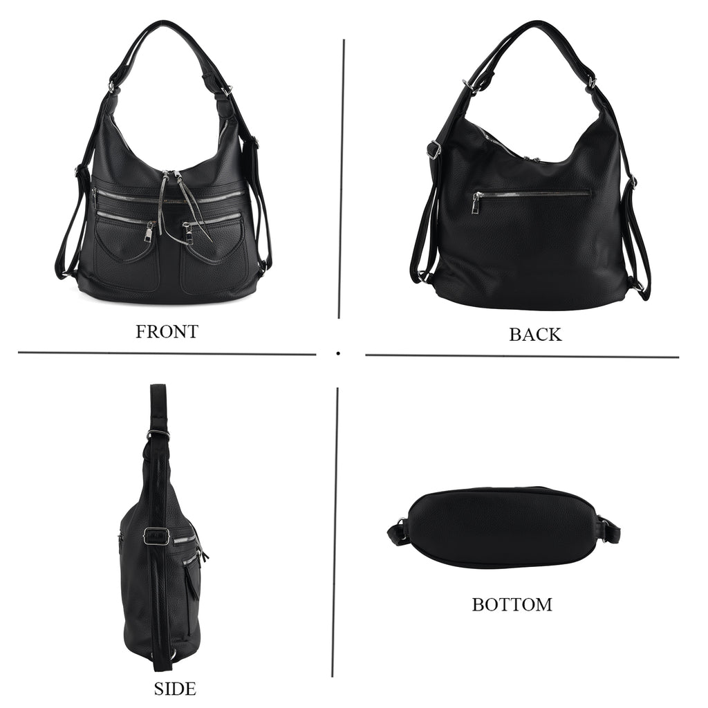 Designer Inspired Womens Multi-Pocket Crossbody Hobo Bag - Black_8519684_4