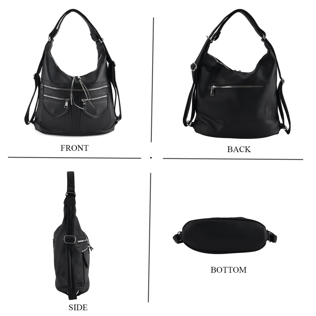 Designer Inspired Womens Multi-Pocket Crossbody Hobo Bag - Black V32576842 4