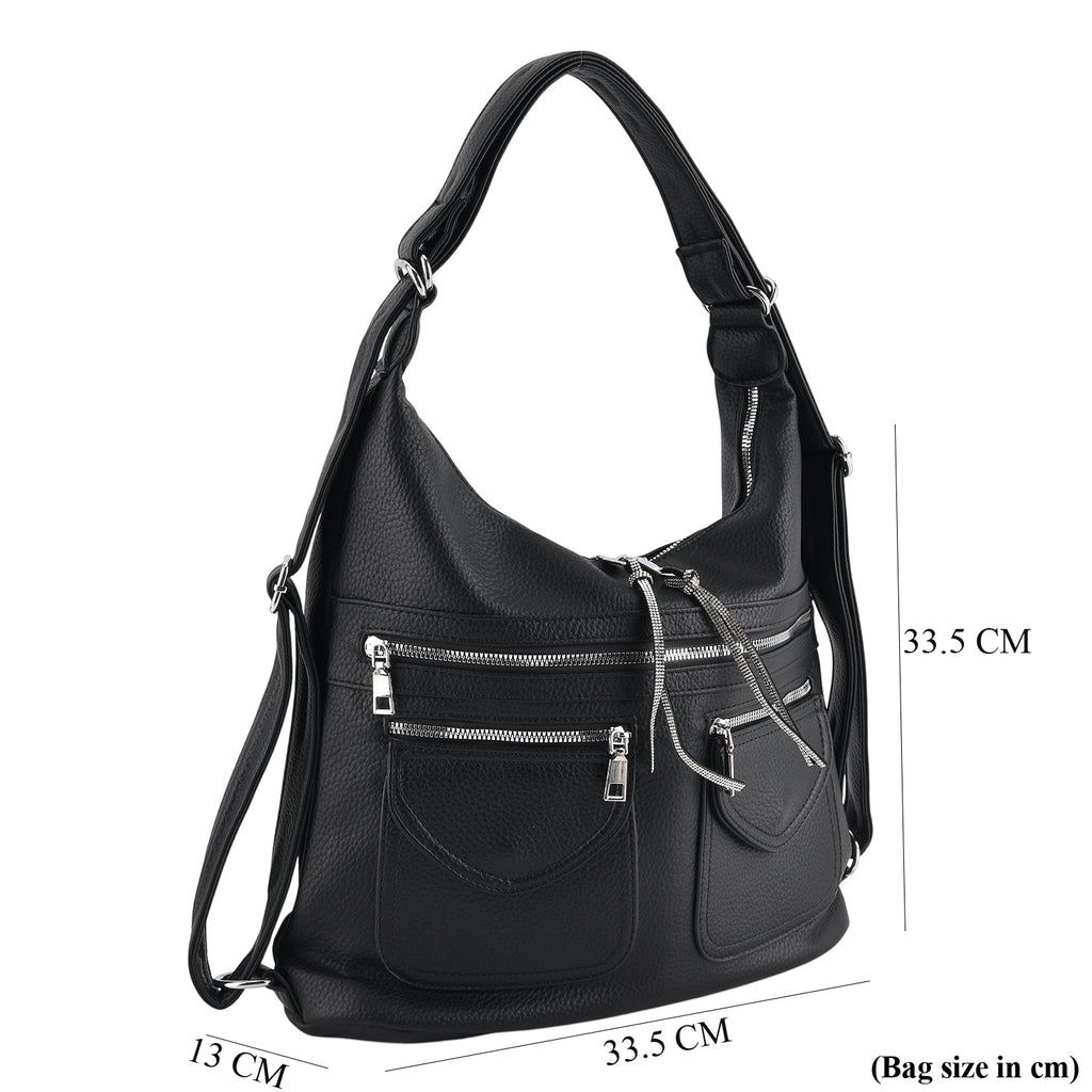 Designer Inspired Womens Multi-Pocket Crossbody Hobo Bag - Black_8519684_7