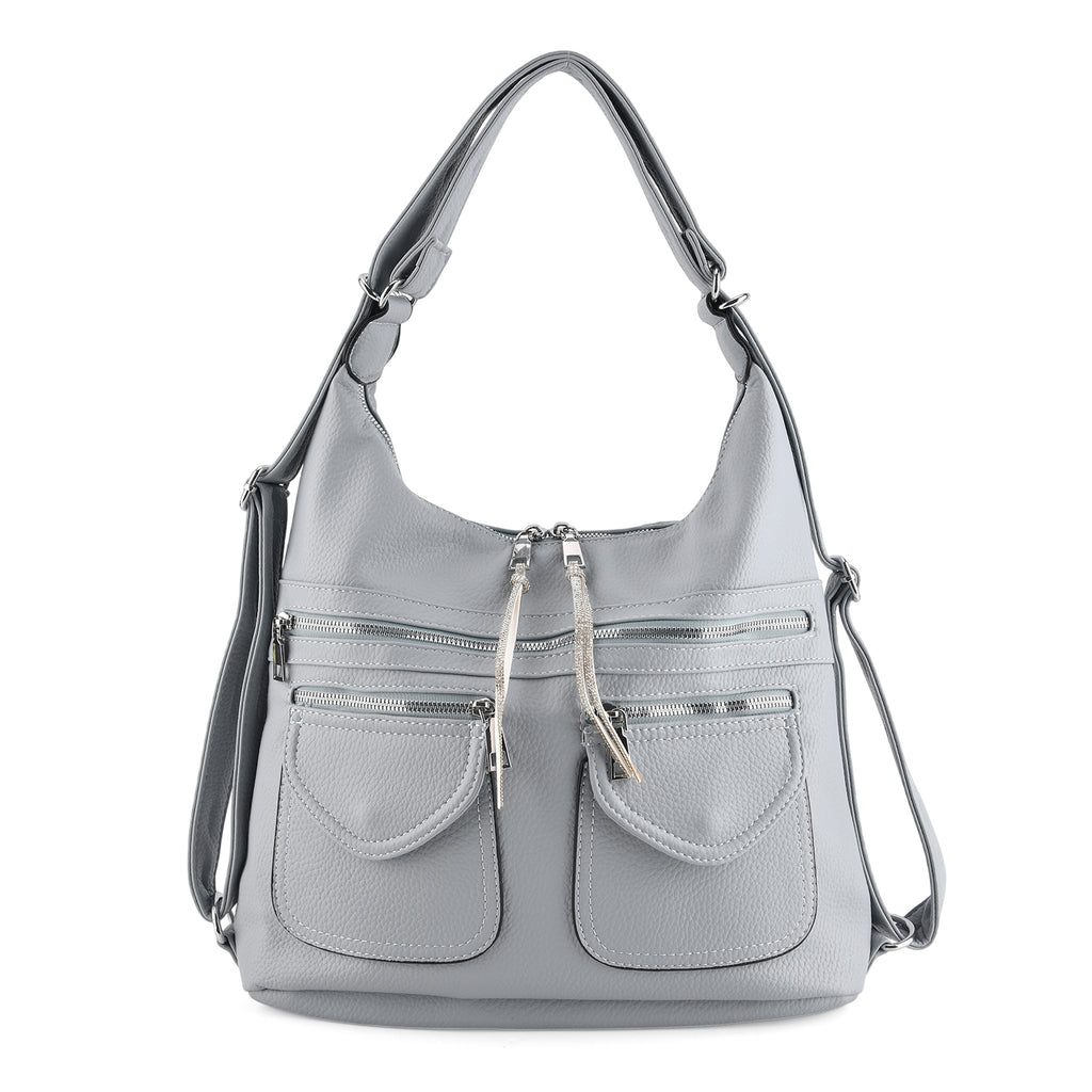 Designer Inspired Womens Multi-Pocket Crossbody Hobo Bag - Blue_8519685