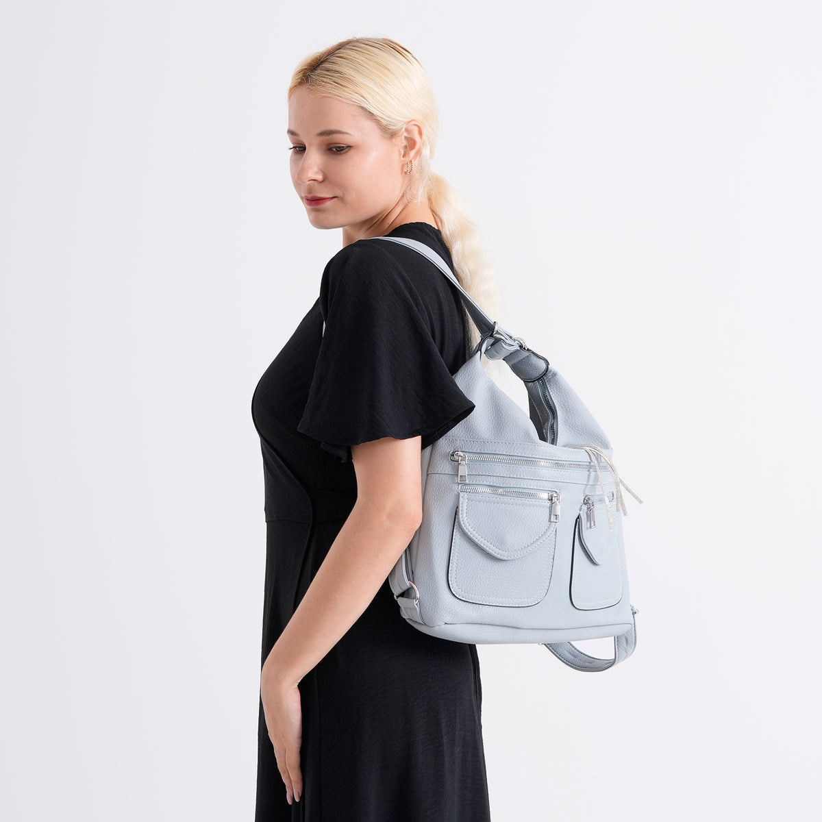 Designer Inspired Womens Multi-Pocket Crossbody Hobo Bag - Blue V32577098 2