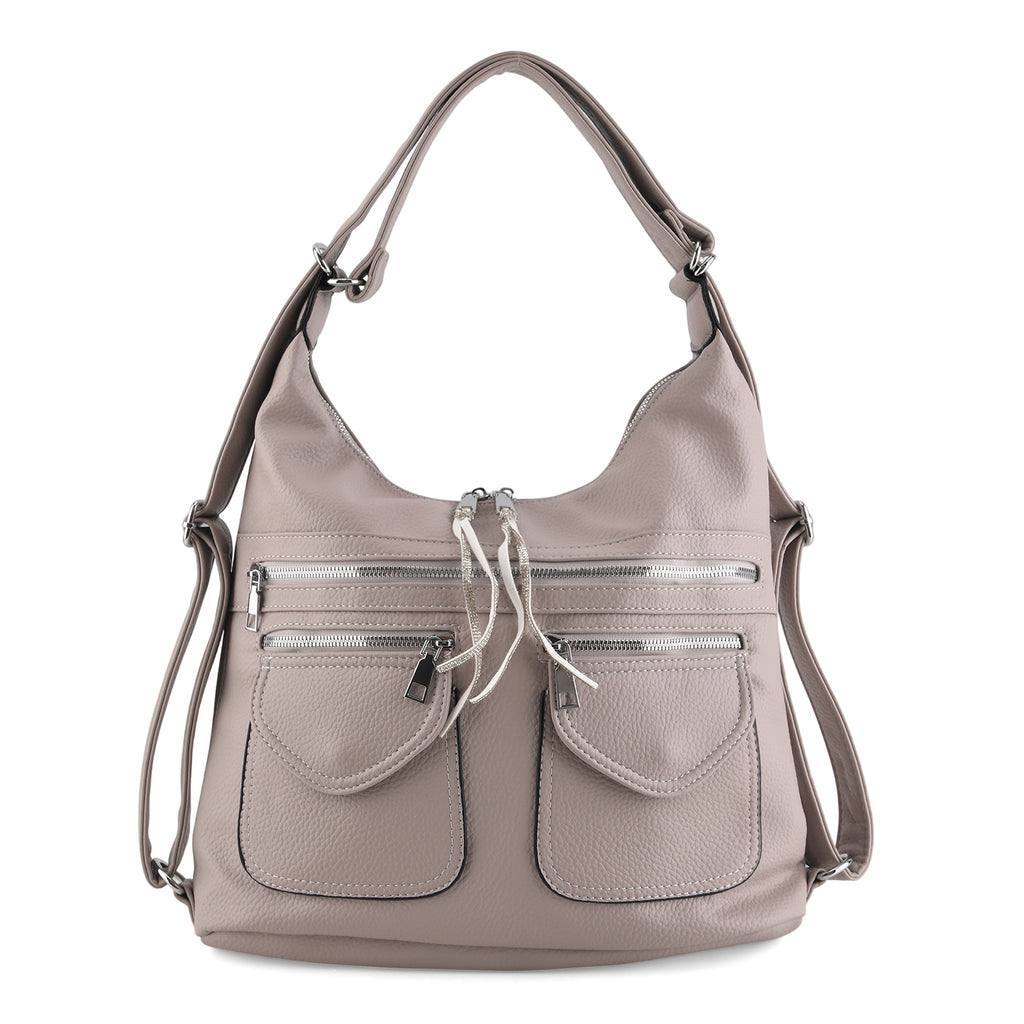 Designer Inspired Womens Multi-Pocket Crossbody Hobo Bag - Grey_8519686