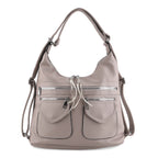 Designer Inspired Womens Multi-Pocket Crossbody Hobo Bag - Grey_8519686